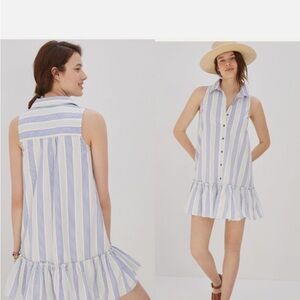 Anthropologie Maeve Flounced Striped Sleeveless Mini Dress